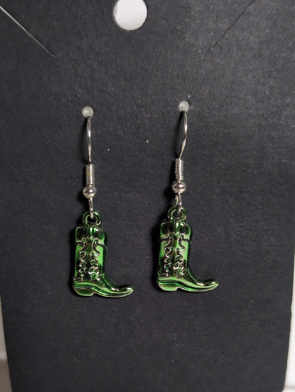 Green Cowboy Boot Dangle Earrings